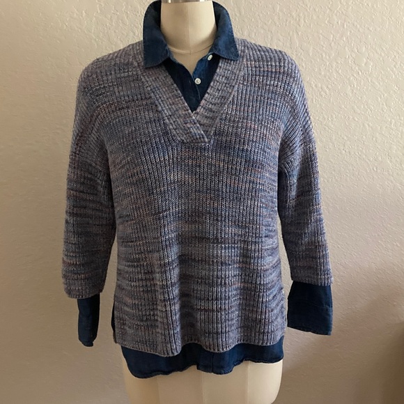 J. Jill Soft Blue Cotton V-Neck Sweater - Picture 5 of 9